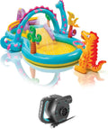 Intex Inflatable Dinosaur Pool with Slide, Games & Electric Air Pump, 131"x90"x44"