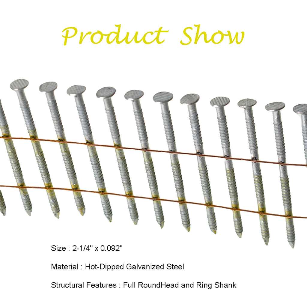 3600 Count Siding Nails 2-1/4 Inch by.092 Inch 15 Degree Ring Shank Hot-Dipped Galvanized Collated Wire Coil
