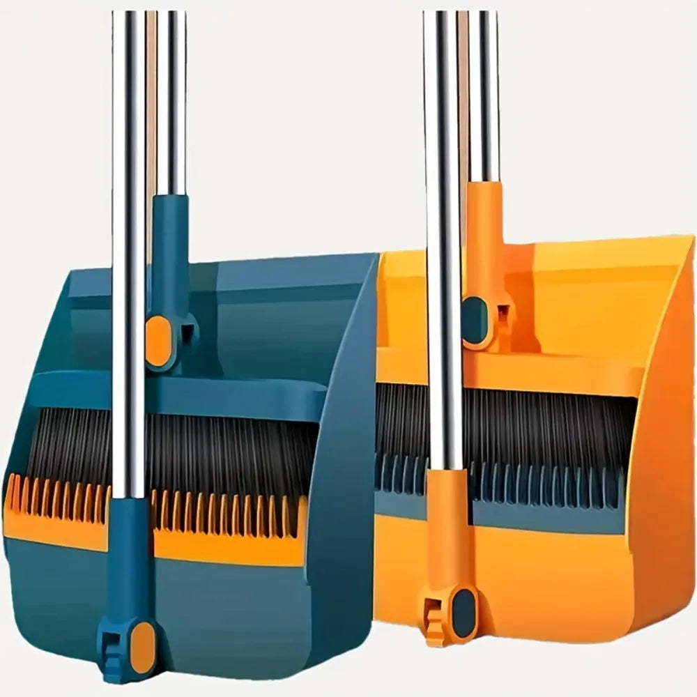Long Handle Broom and Dustpan Set with Comb Teeth - Durable Floor Cleaning Tools for Pet Hair Removal, Home & Office Use