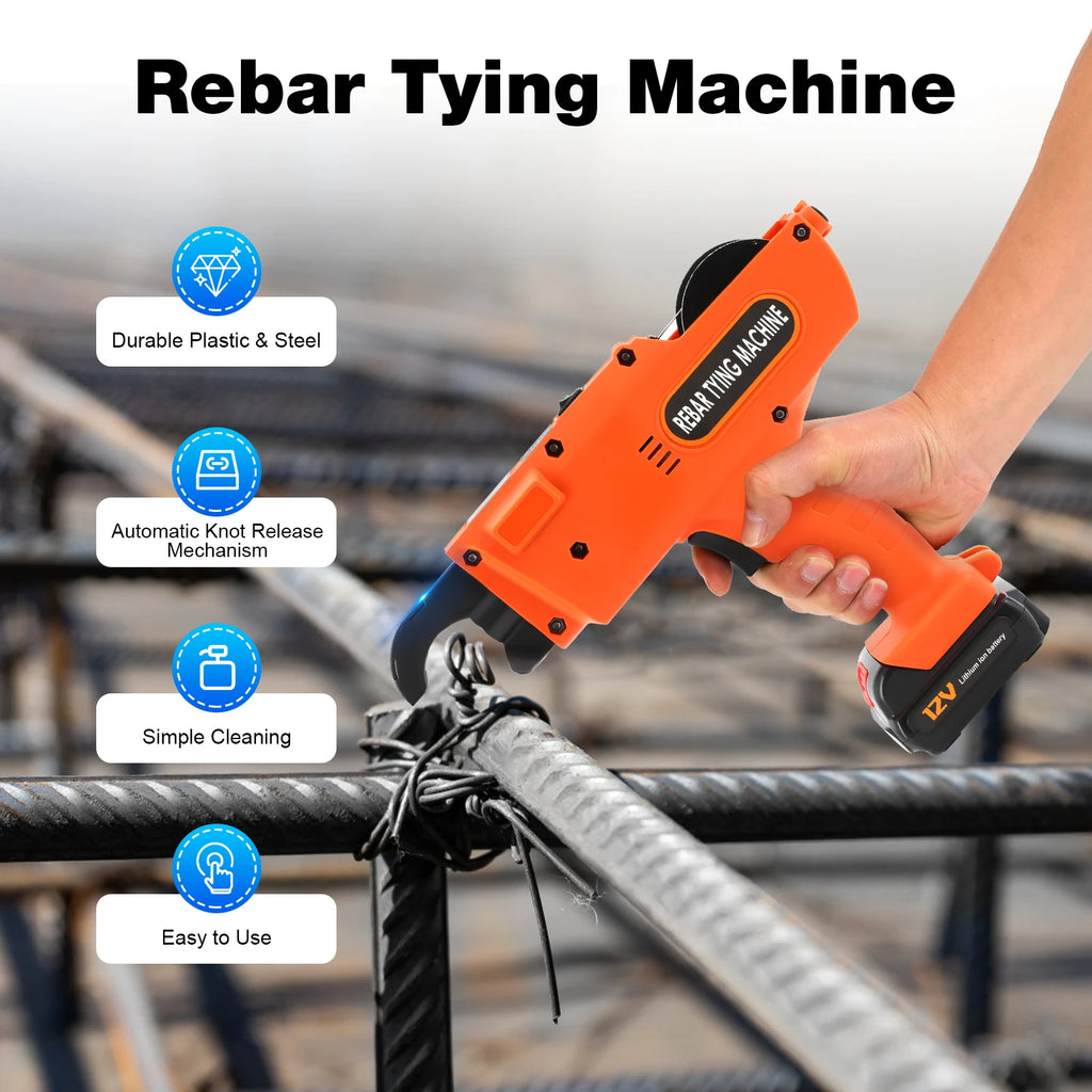 Model-880  8mm-34mm Automatic Rebar Tier Binding Machine 12V 4500mAh Electric Handheld Rebar Tying Machine Wire Pliers Tool Kit w/Batteries