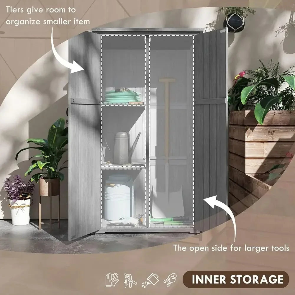 Weatherproof Gray Outdoor Storage Shed with Shelves and Lockable Door