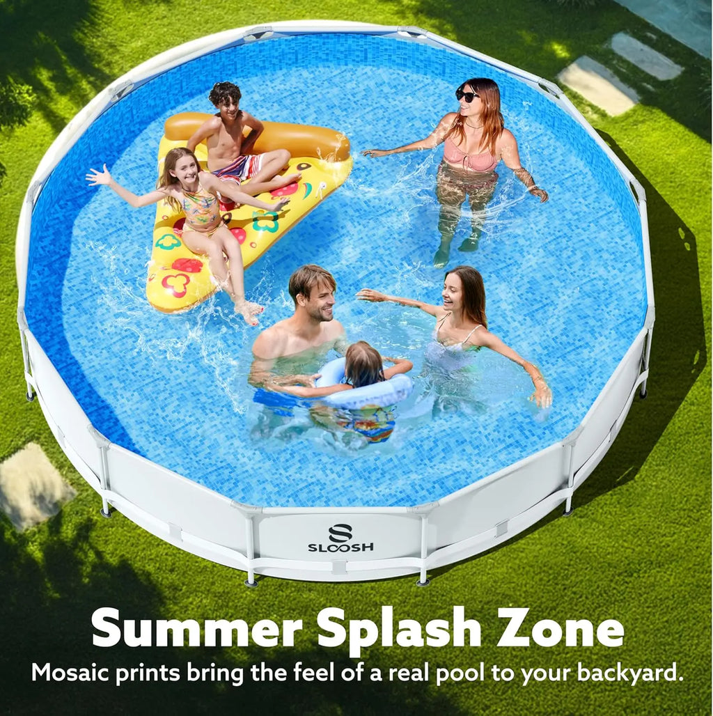 Sloosh-by JOYFY Round Above Ground Pool 10ft/12ft/15ft Outdoor Round Frame Above Ground Swimming Pool Set for Kids Adults with Filter Pump