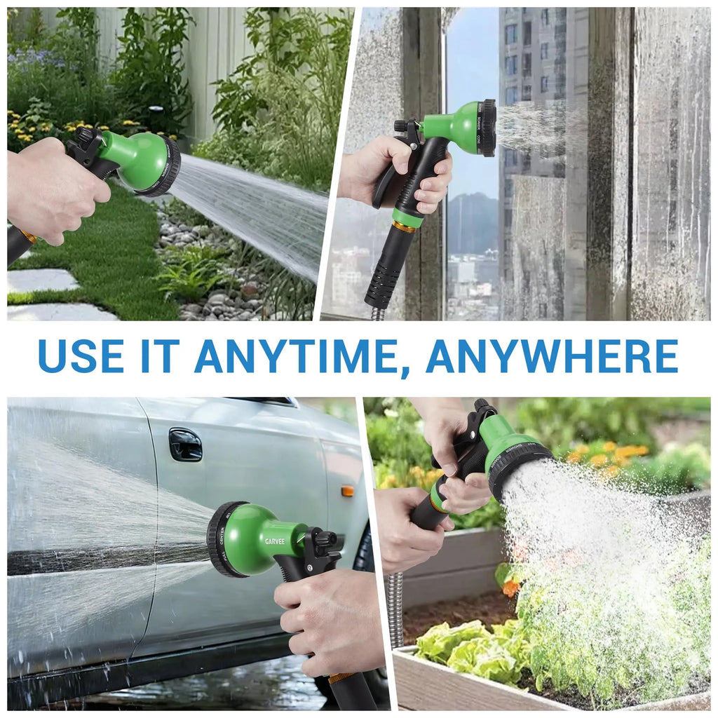 HiMiss 50/100/150FT Stainless Steel Garden Hose With 10-Function Spray Nozzle Kink-Free Metal Water Hose Brass Connectors