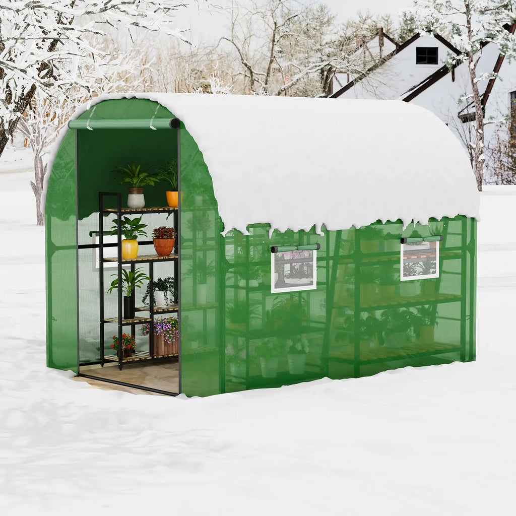 HiMiss 8.2x6.6x6.6 FT Walk-In Greenhouse For Outdoors, Heavy Duty Portable Hoop House With Watering System, Screen Windows
