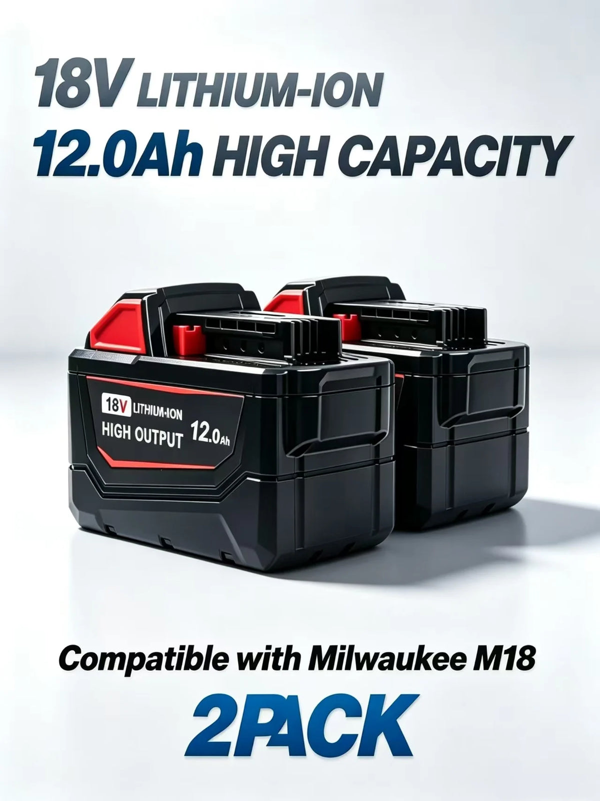 12Ah Replacement Battery Compatible with Milwaukee M18 18V, Lithium Ion Rechargeable Battery, High Capacity Battery Pack