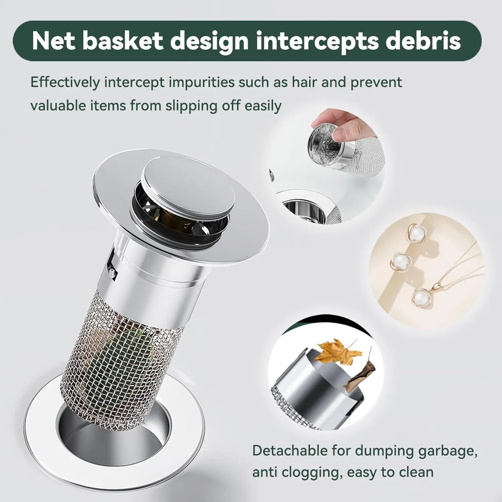 Sink/Tub Pop-Up Drain Plug, Hair Catcher, Drain Filter, Stainless Steel