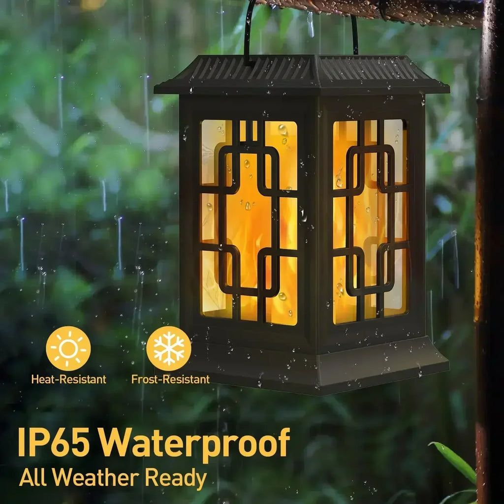 Hanging Solar Light, Flickering Flame Lantern, LED, Waterproof, Hanging, 2 Pack