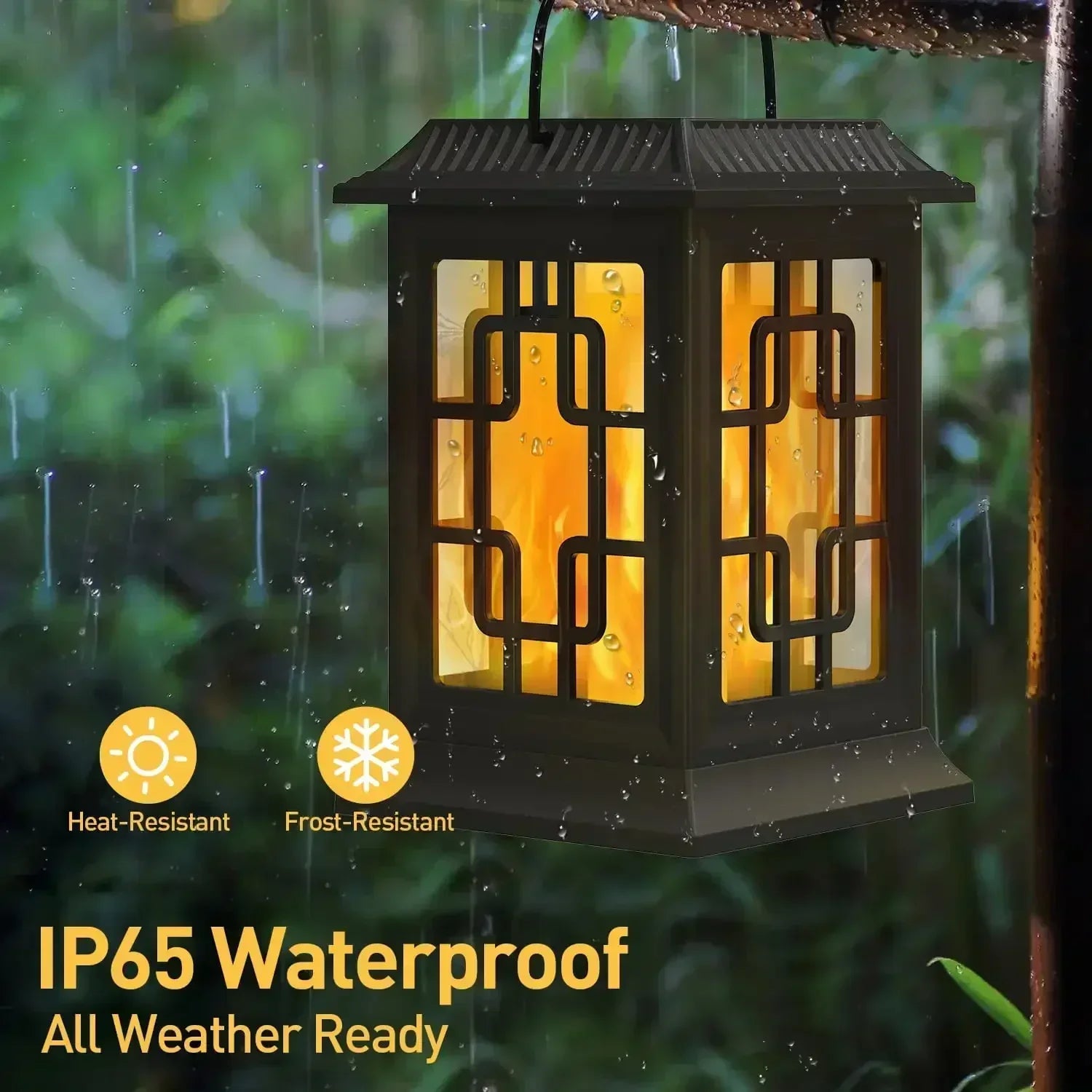 Hanging Solar Light, Flickering Flame Lantern, LED, Waterproof, Hanging, 2 Pack