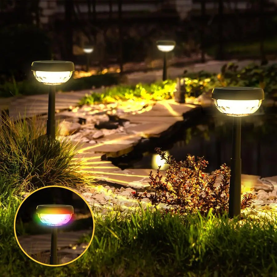 Color Changing Solar Lights Outdoor, Auto ON Off, 3000K White Light amp, RGB LED Solar Garden Lights, Solar Lights For Landscapeing