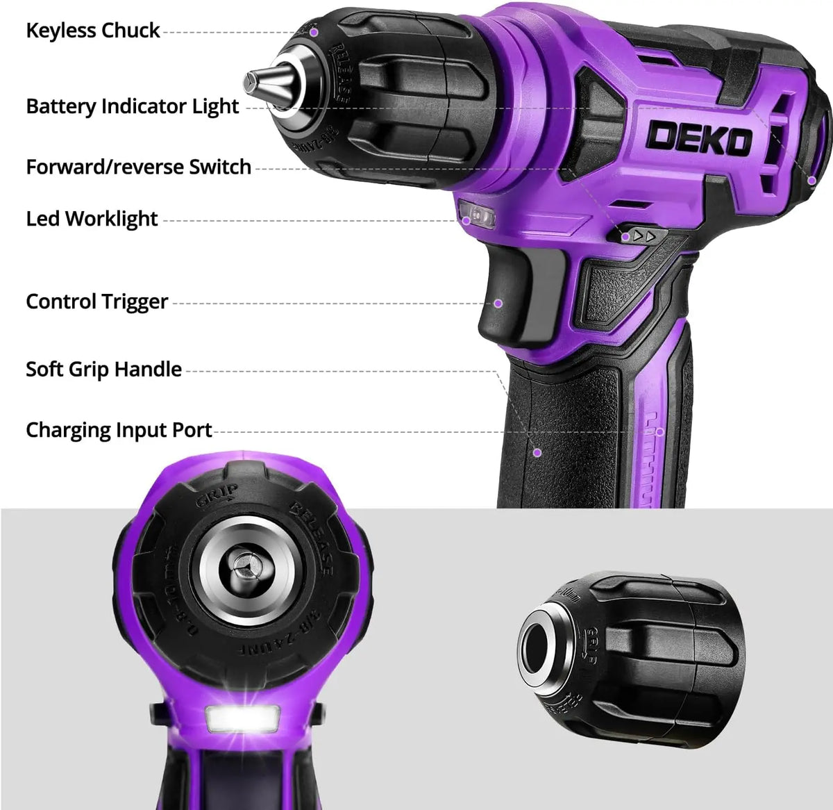 Tool Set with 8V Cordless Drill, 126-Piece Hand Toolbox Kit for Home Repairs, Purple Storage Case