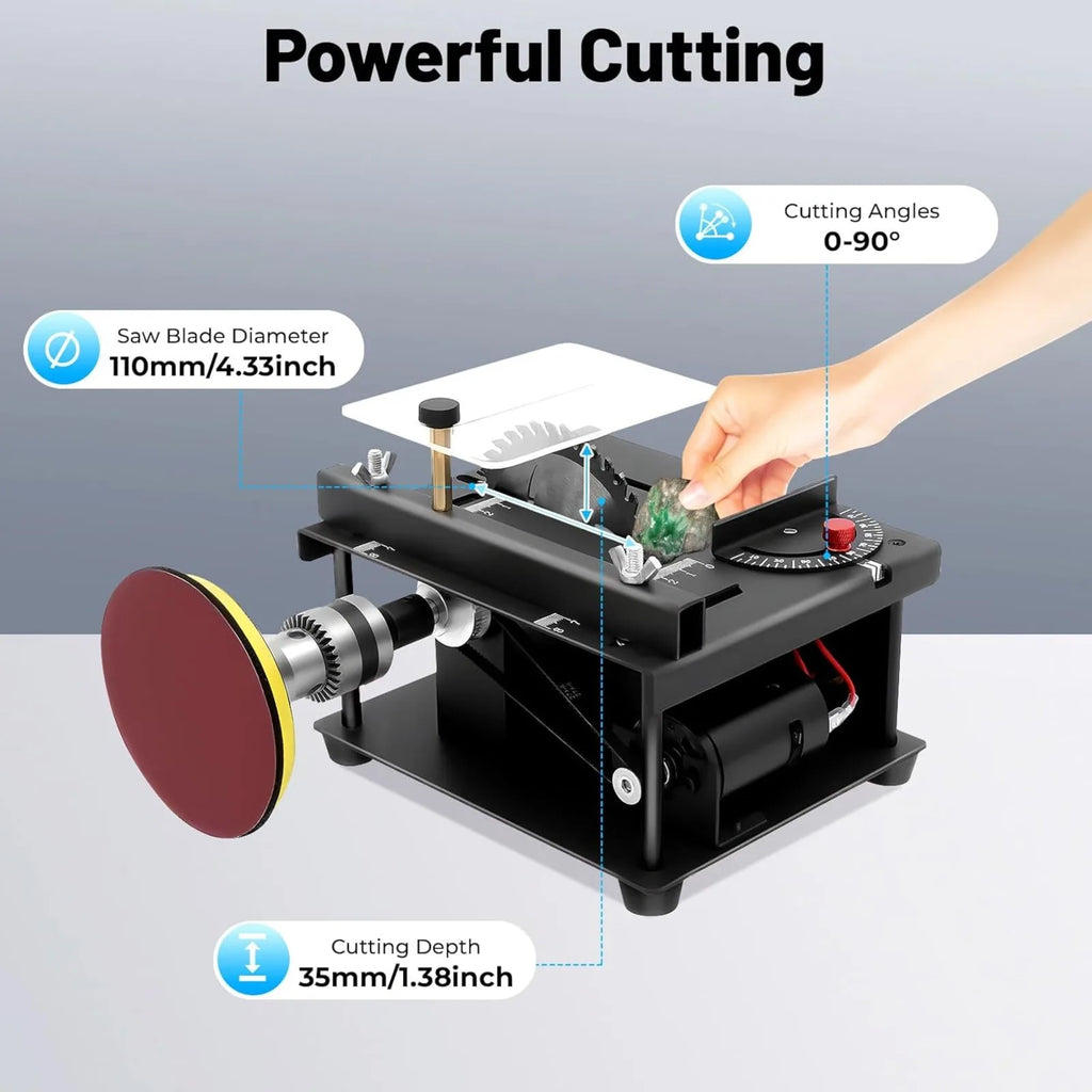 Mini Sliding Table Saw, Electric Precision Saw Cutter with 35MM Cutting Depth and Angle Adjustment 0‑90 Degree, 1000-3000RPM