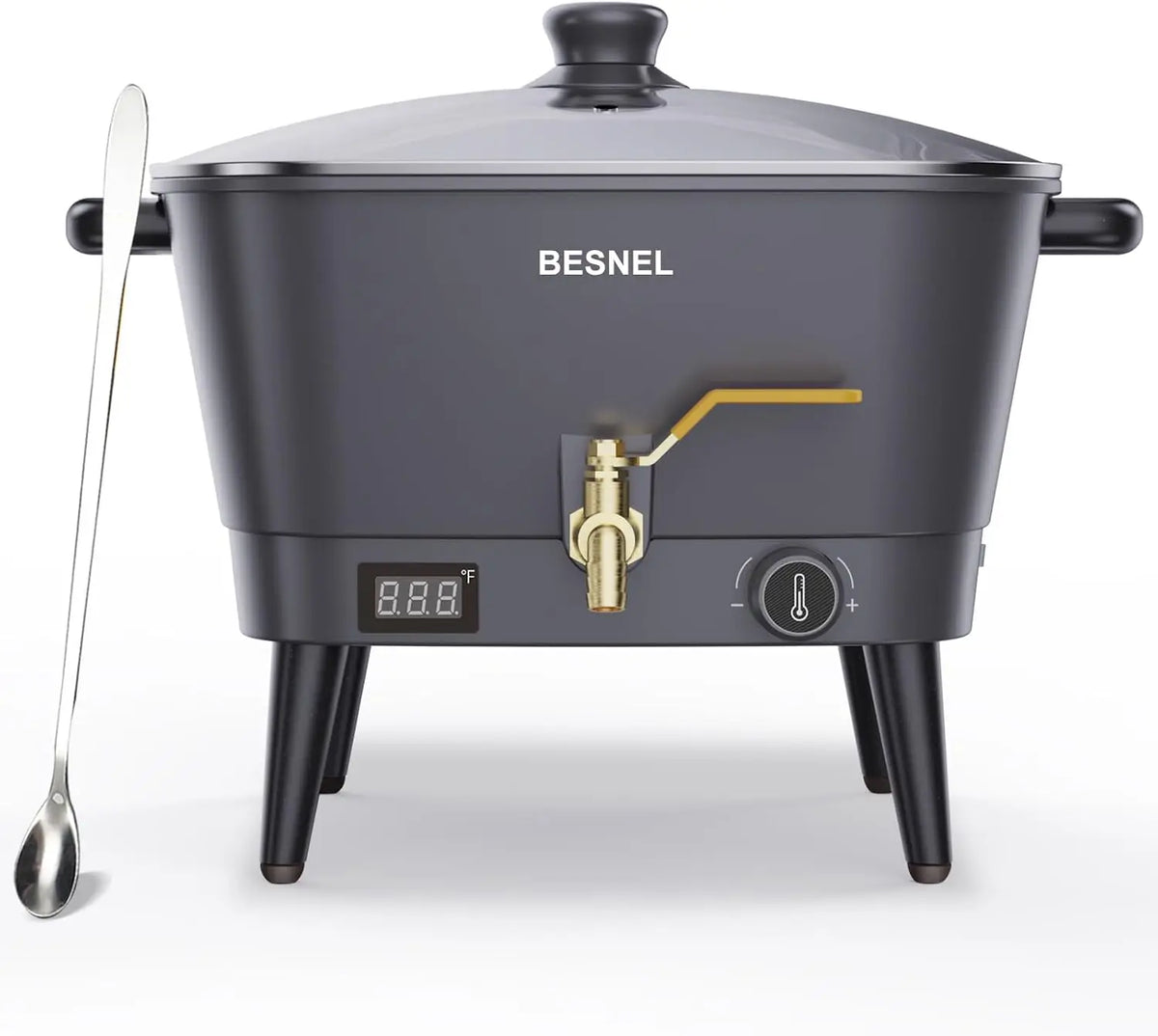 Besnel Wax Melter for Candle Making, Electric Non-Stick Wax Melter Holds 8Qts of Wax, Soy Wax for or Soap Business Candle Making with Heat Resistant Handle & Brass Spout, Temp Control (Black)
