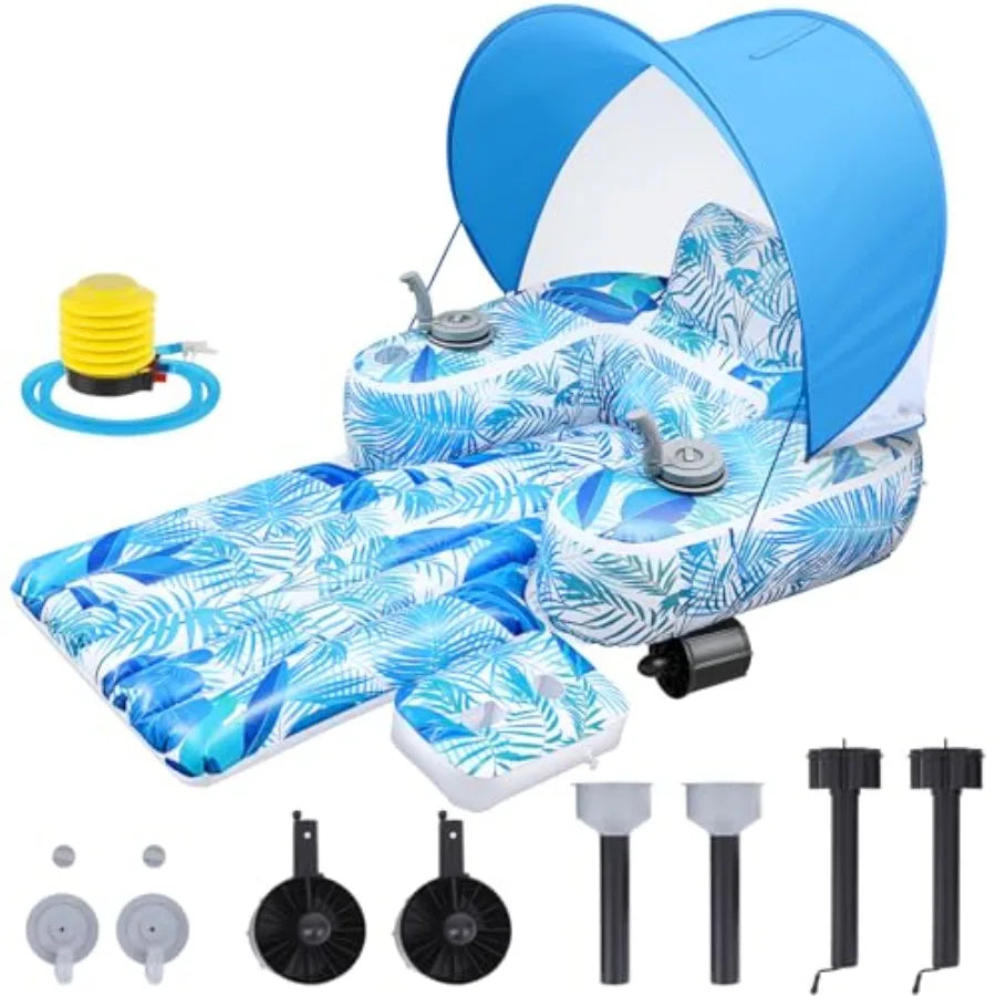 Yao Hui Huang Motorized Pool Float for Adults: PVC Navy Blue Detachable Canopy Dual Thrusters for Smooth Pool Lake Backyard Use