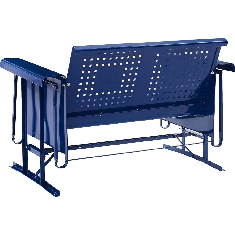 Bates Retro Metal Outdoor Loveseat Glider, 2-Person Rocking Patio Bench for Porch, Deck, Navy Gloss