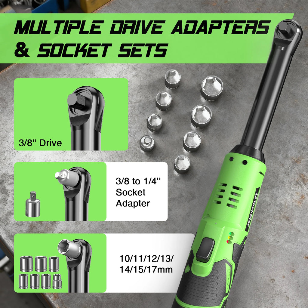 TaskStar 6.3-inch Extended Ratchet Wrench 3/8" Driver Cordless Electric Wrench Car Dismantling Power Tool For DIY Car Mechanic