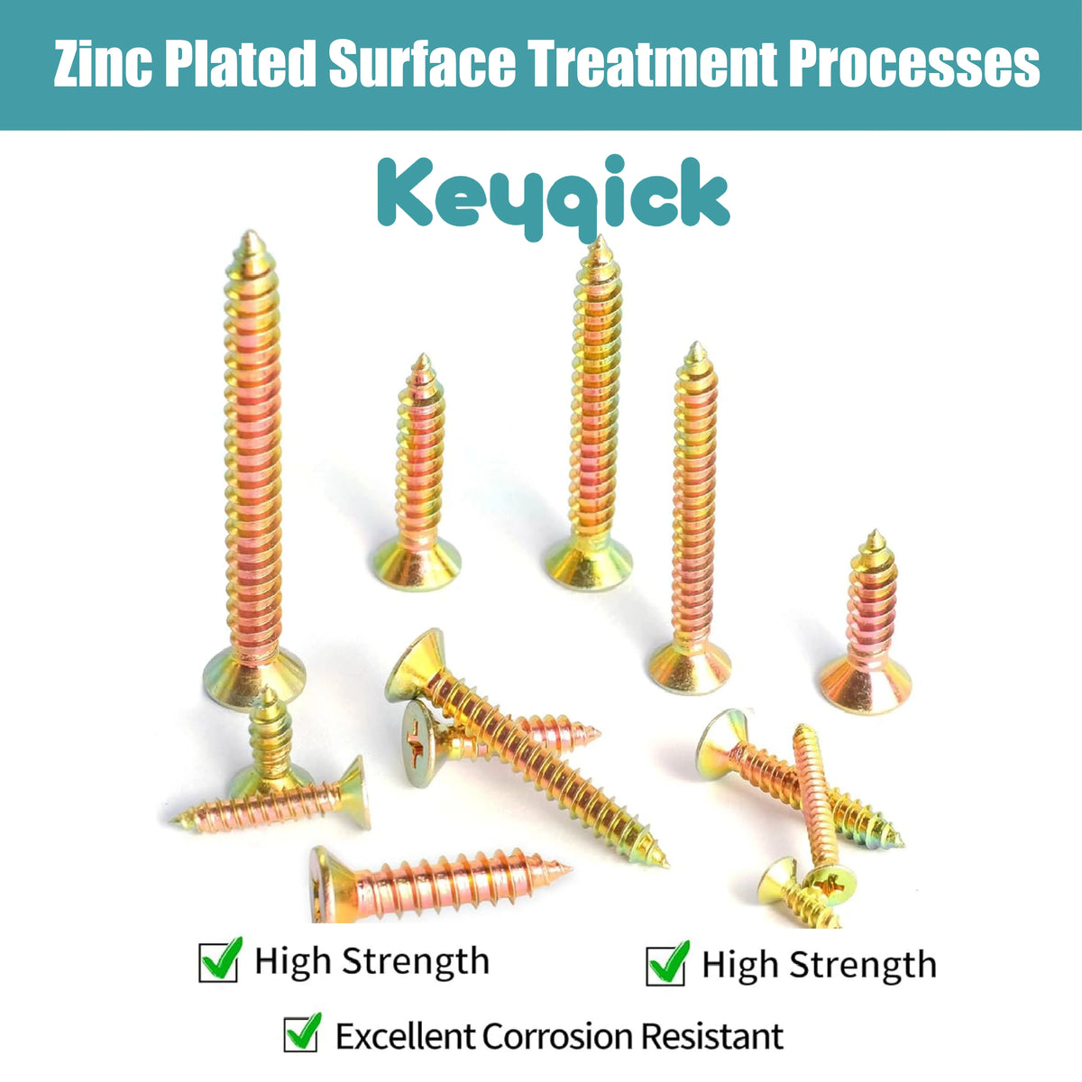 Keyqick 100PCS/200PCS Self-Tapping Wood Screws, M4/M5 Full Thread Countersunk Screws, 16-80mm Zinc-Coated Self-Tapping Tip & Cross Head Screws for Woodworking, Furniture, - No Pre-Drilling Required Suitable for Industrial & W