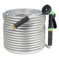 HiMiss 50/100/150FT Stainless Steel Garden Hose With 10-Function Spray Nozzle Kink-Free Metal Water Hose Brass Connectors