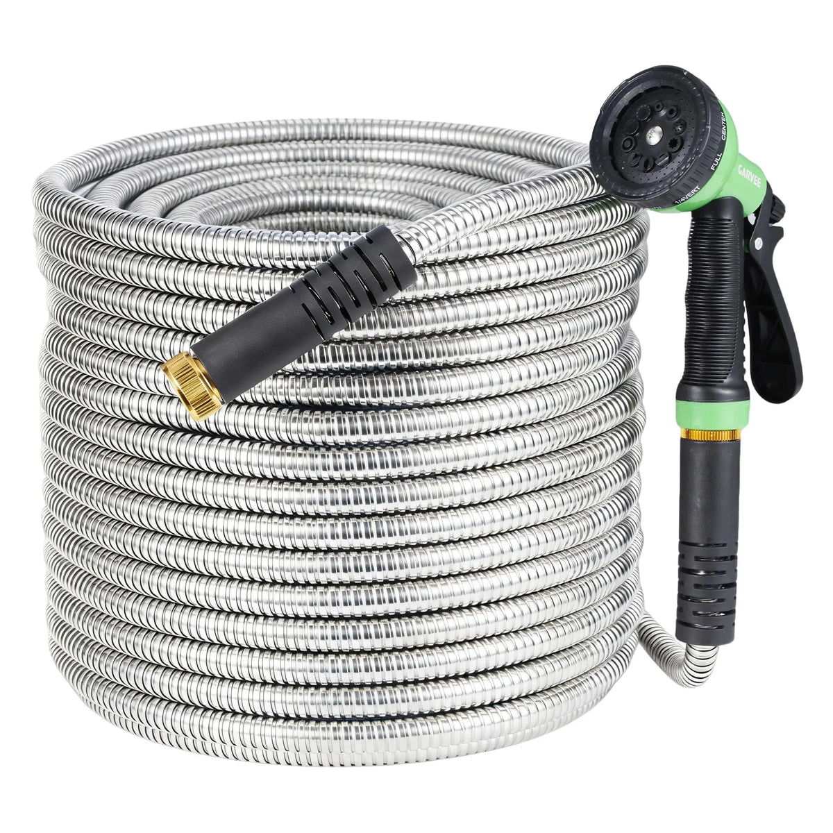 HiMiss 50/100/150FT Stainless Steel Garden Hose With 10-Function Spray Nozzle Kink-Free Metal Water Hose Brass Connectors