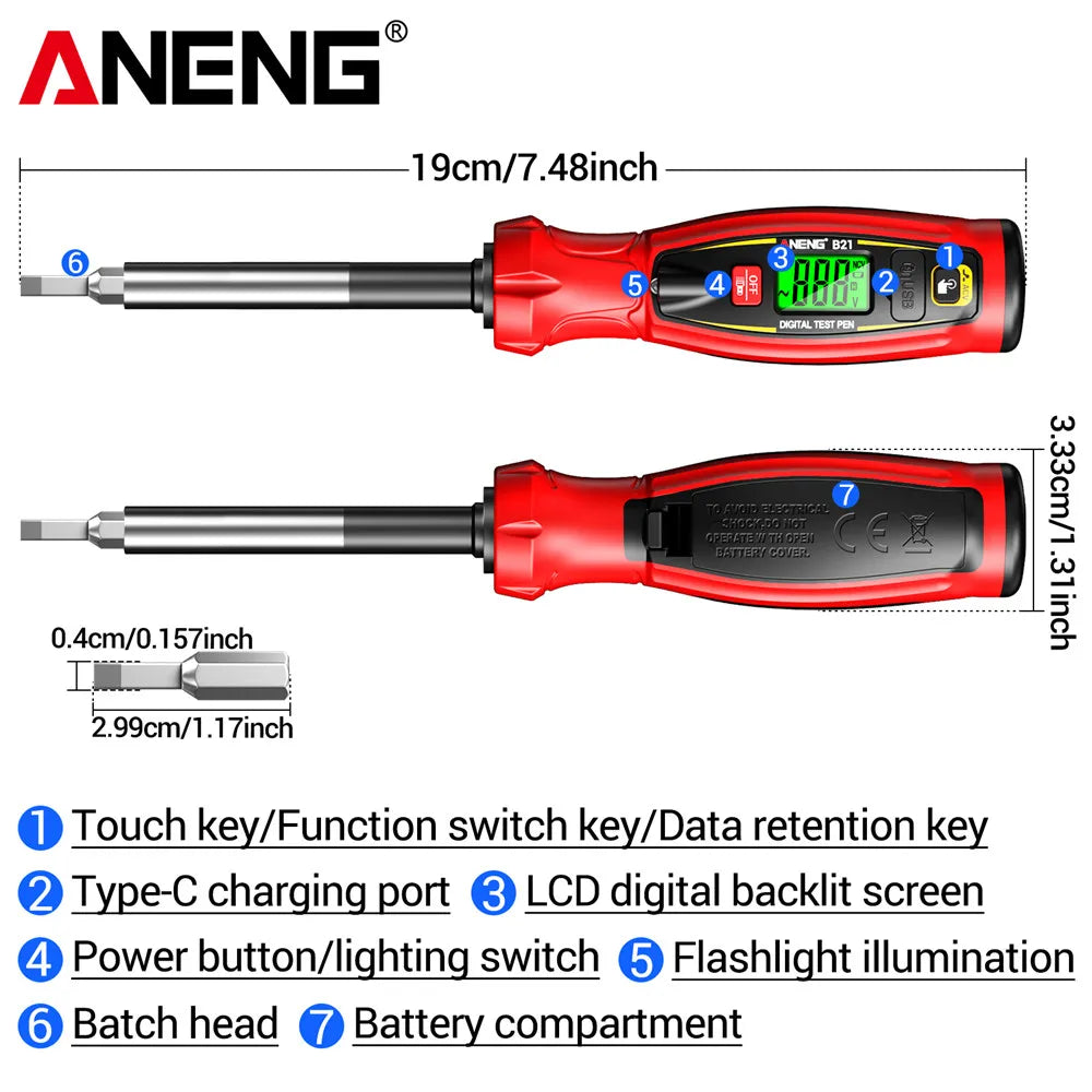 ANENG B21 NCV Voltage Tester Pen, Rechargeable AC 30~1000V Non Contact Detector, Live/Null Wire Breakpoint Finder Screwdriver, Electrician Test Tool