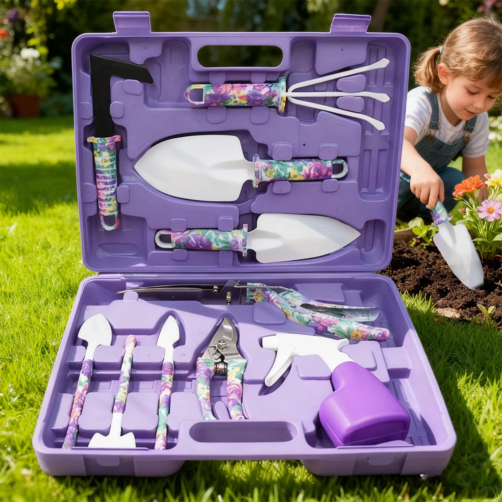 Flower Print Gardening Set, Hand Gardening Tools, 10 Pieces