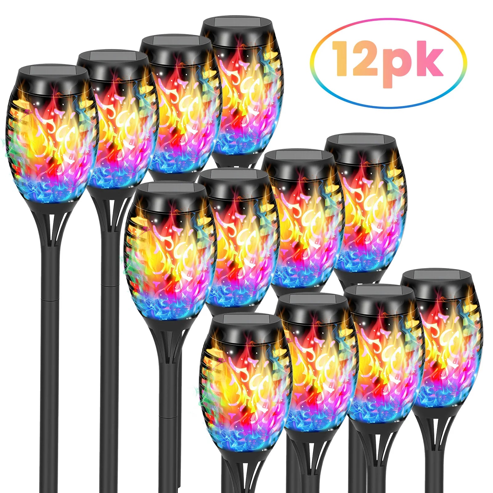 Colorful Torchlights, Solar, LED. 20" Tall, Outdoor, Waterproof, 4/6/8/12 Packs