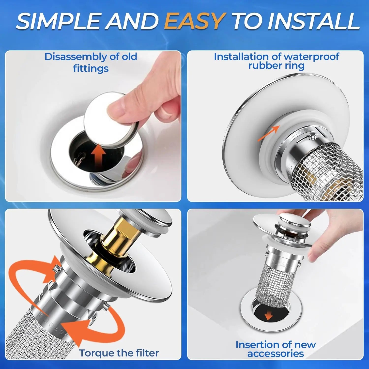 Bathroom Sink Plug Stopper Stainless Steel Filter Basket Sink Drain Hair Catcher for Washroom Restroom Kitchen
