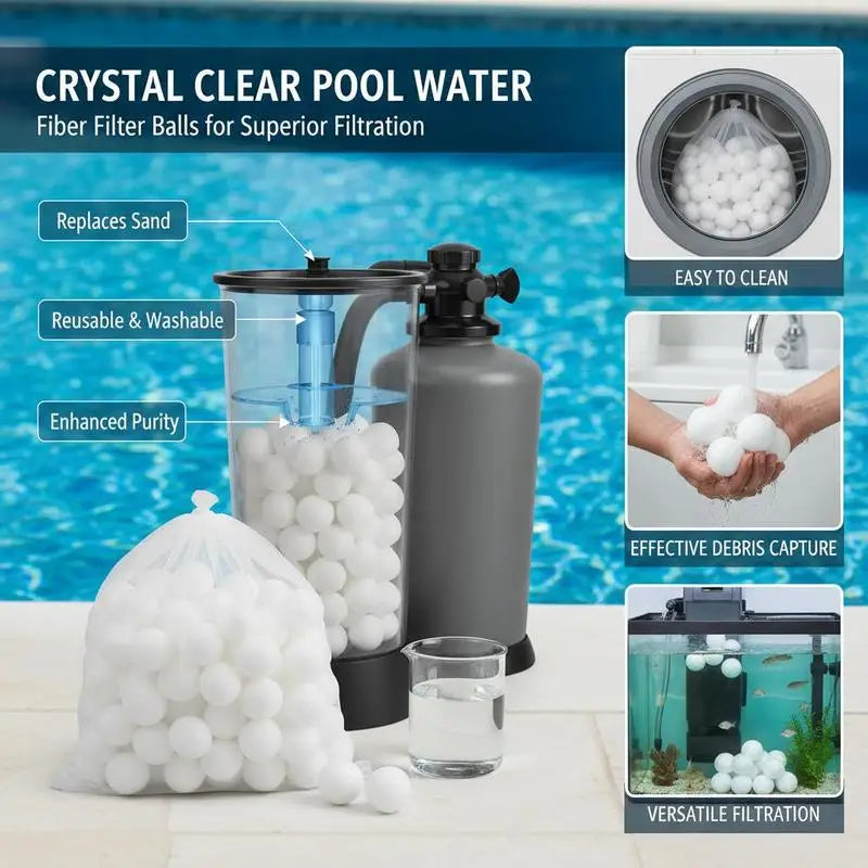 Water Purification Spheres 4.6 lbs For Swimming Pool Above Ground Pool Aquarium Tank Reusable Polyester Fiber Media Mesh Wash Bag Included