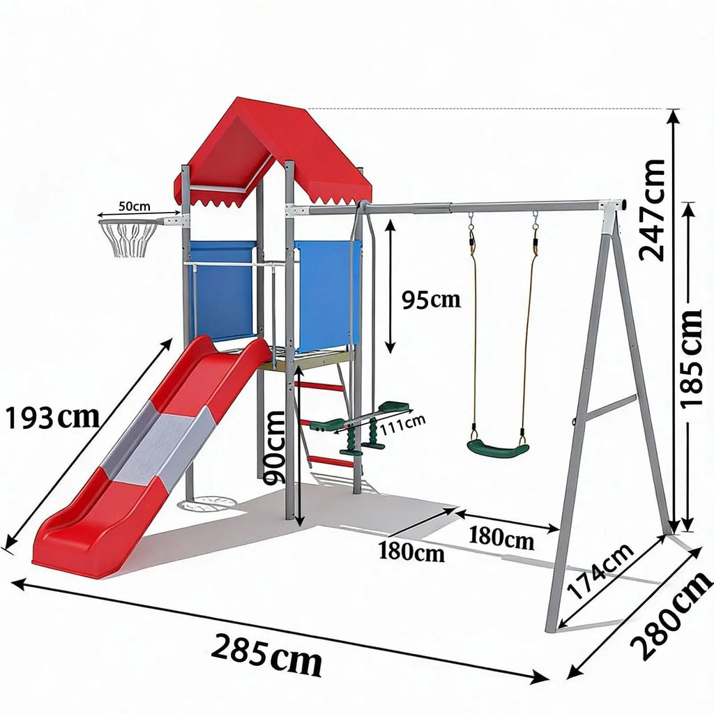 Kids Outdoor Playset Heavy Duty Metal Swing Set With Slide Basketball Hoop Treehouse Backyard Playground Equipment For Children