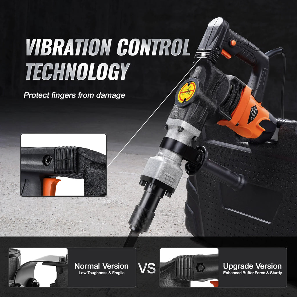 SucceBuy 1400W Demolition Jack Hammer Electric Jackhammer Heavy Duty 2900 BPM Concrete Breaker 2pcs Chisels Bits Chipping