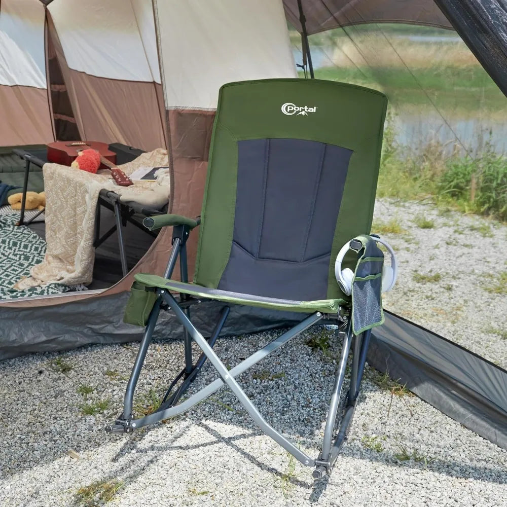 Portal Oversized Folding Rocking Camping Chair Portable Outdoor Rocker with High Back Hard Armrests Carry Bag Supports 400 lbs