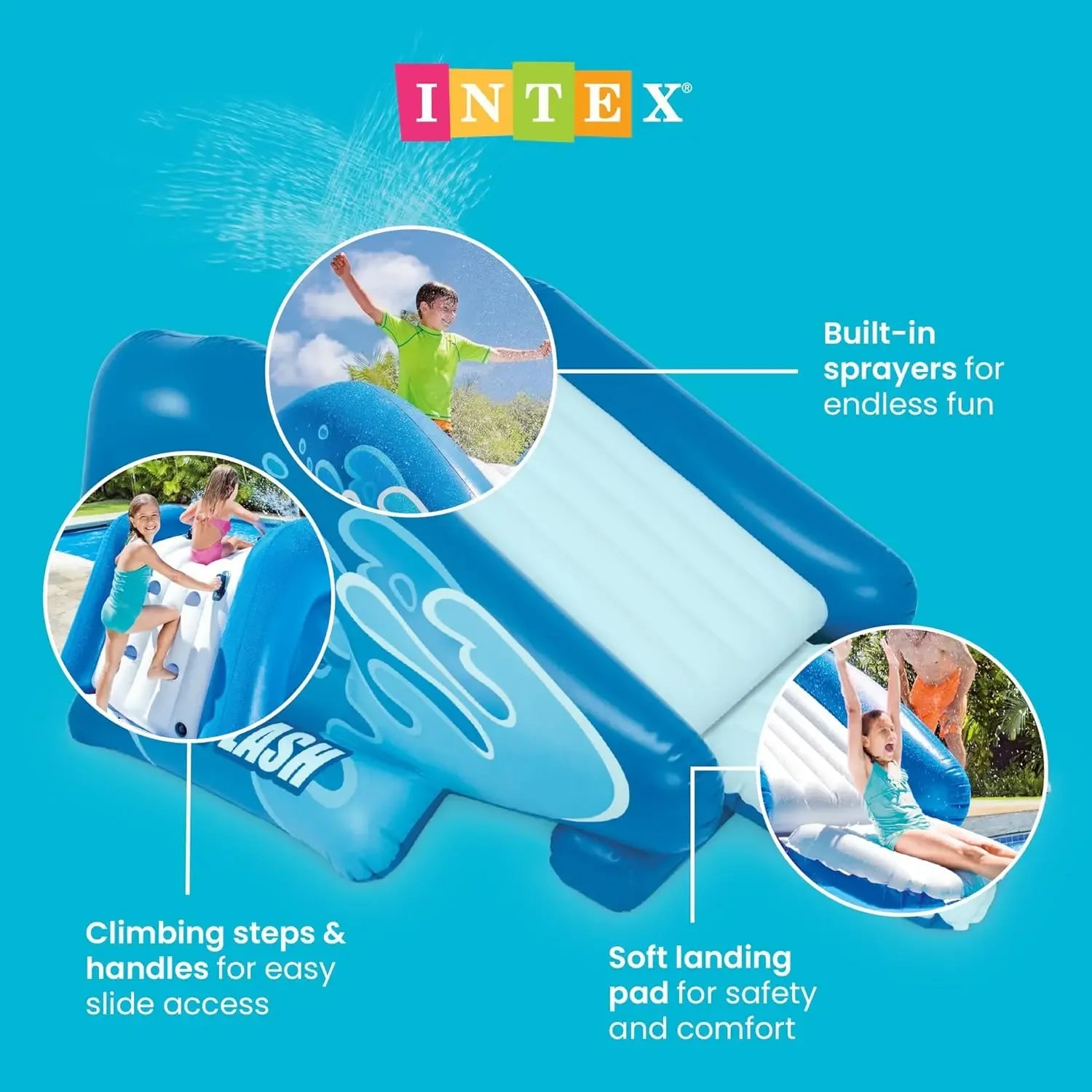 Intex Kool Splash Inflatable Water Slide Swimming Pool Play Center with Built in Sprayers for Kids and Adults, Ages 6 and Up