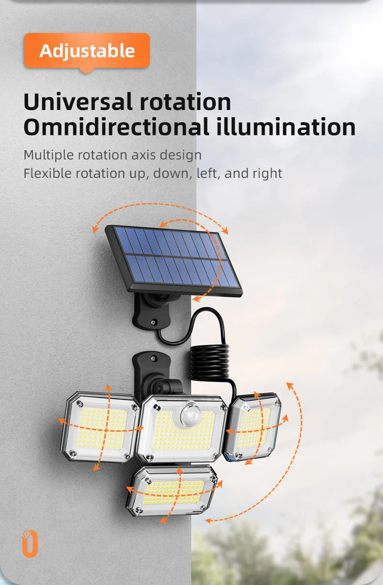 5000LM Outdoor Motion Sensor Lamp 333 LED IP65 Waterproof 4-Head Solar Power Light  Flood Lights 270° Lighting Range Outdoor Indoor Solar Garden Lamp With Adjustable Head Wide Lighting