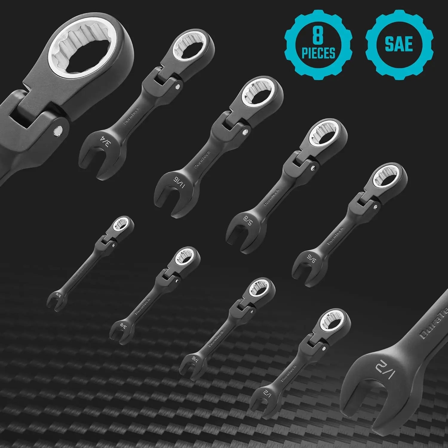 Flex-head Ratcheting Wrench Set, SAE, 8-piece