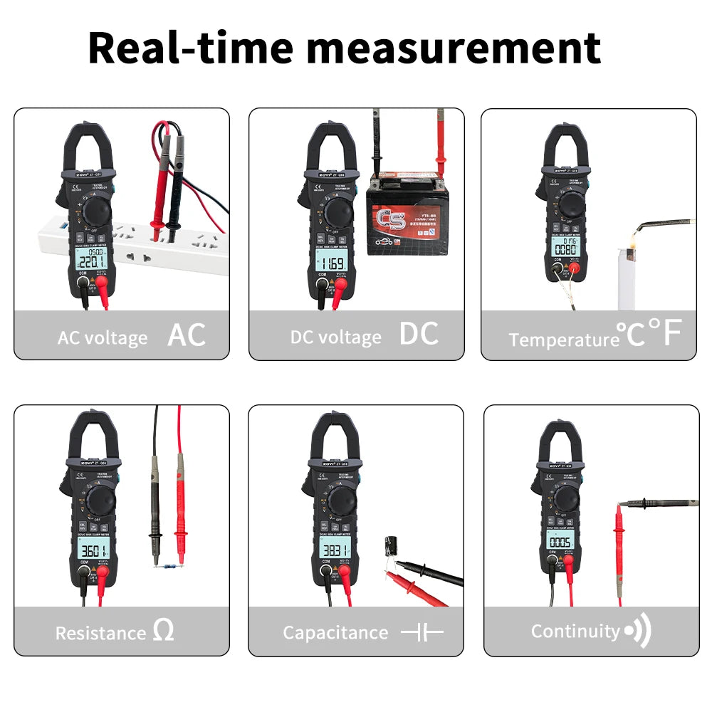 ZOYI Digital Clamp Meter 600A Current True RMS Smart Plier ammeter Auto Rang 6000 Multimeter DC AC Voltage Hz Ohm NCV Tester