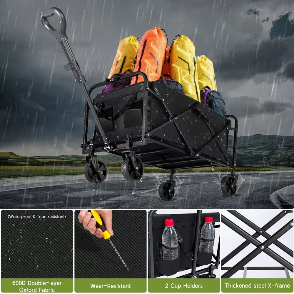 High-Capacity Heavy-Duty All-Terrain Folding Cart - Stainless Steel Frame and Foldable Multi-Purpose Wagon,