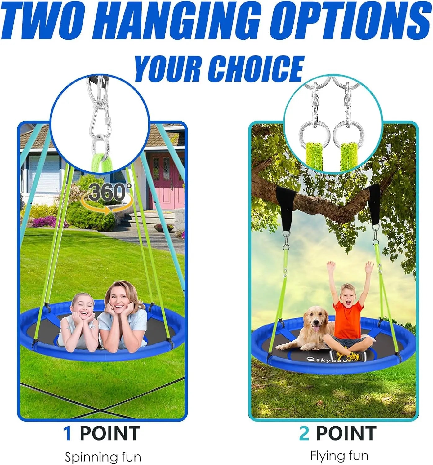43" Tree Swing 600LB Weight Capacity - Outdoor Waterproof Flying Saucer Swing with Hanging carabiners