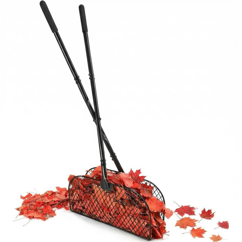 HiMiss 2 Pack Heavy Duty Metal Leaf Grabber Set – Long Telescopic Handle, Durable Garden Shovel for Lawn, Patio, Yard Waste Collection