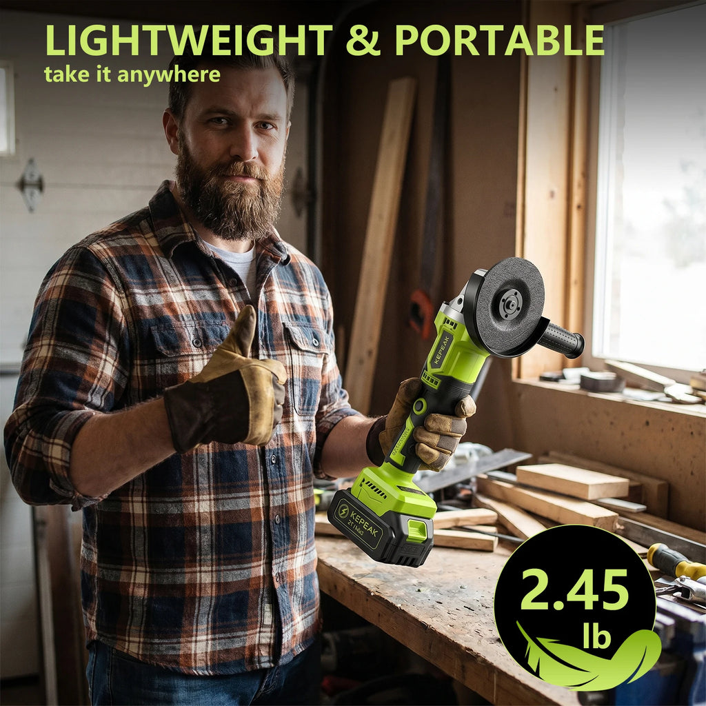 21V Cordless Brushless Angle Grinder 3 Speed 10000RPM Portable Cutting Grinding Polishing Machine With 21V Lithium Battery Fast Charger Hard Storage Box Complete Grinding Discs Set For Metal Wood Stone