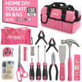 Hi-Spec Household Home Repair Tool Kit 130 Piece General Tools Set With Tool Bag Complete Metric Home Maintenance Kit Pink