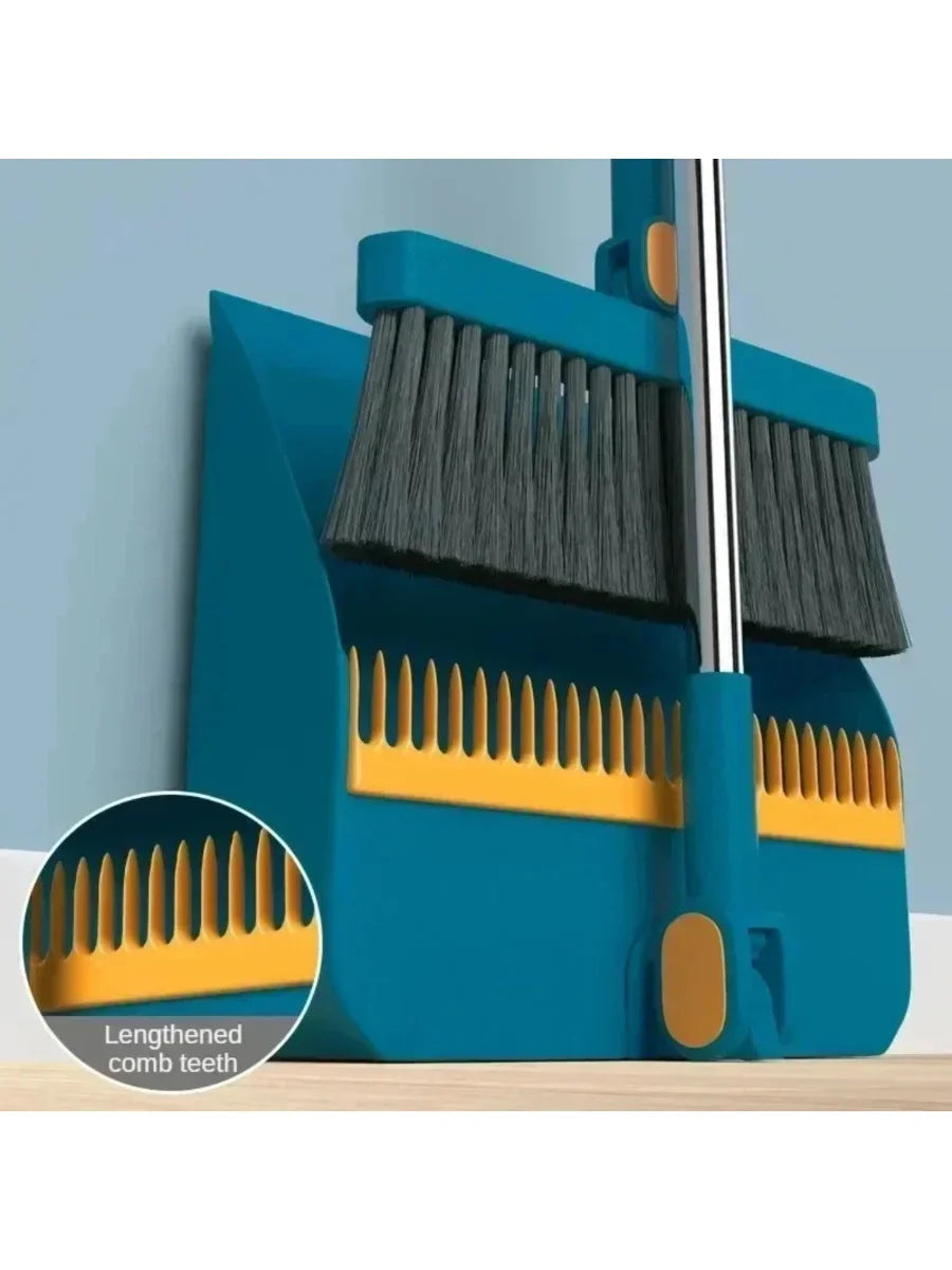 Space-Saving Upright Broom Set – Long-Handle Sweeping Kit with Locking Dustpan for Kitchen, Dorm, Classroom & Garage