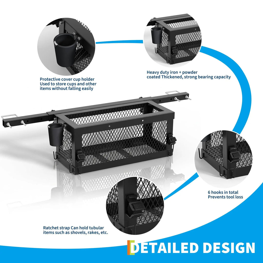 Studyset Heavy Duty Universal Tractor Tool Box Attachment, 23.5 X 10 X 10 Multi-Function Tool Basket, Storage Holder Compatible With Kubota Tractors, Zero Turn Mower