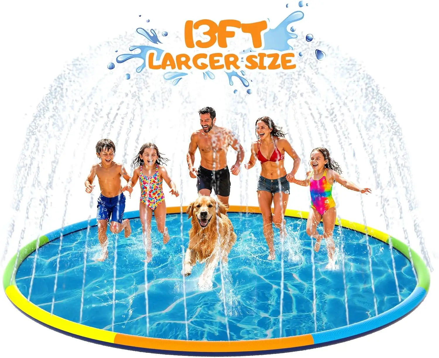 Kiddie Sprinkler Pool, Splash Pad, PVC Material, 13ft, Foldable, Summer, Blue