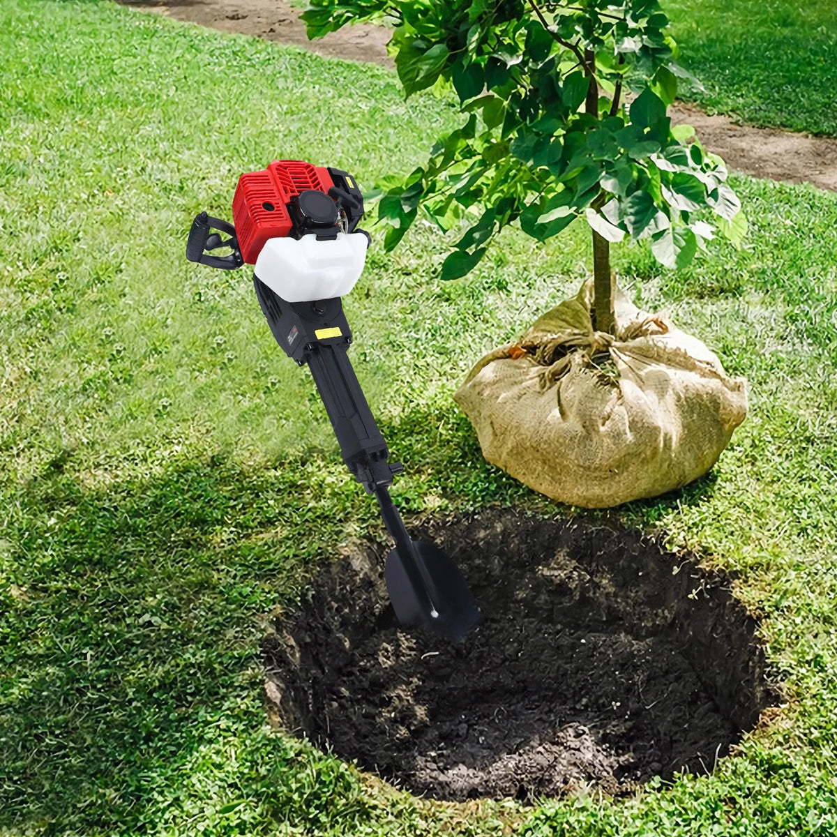 Gas-Powered Tree Digger with High Torque 3.5N.m, Steel Shovel and PP Body for Lawn and Garden Use