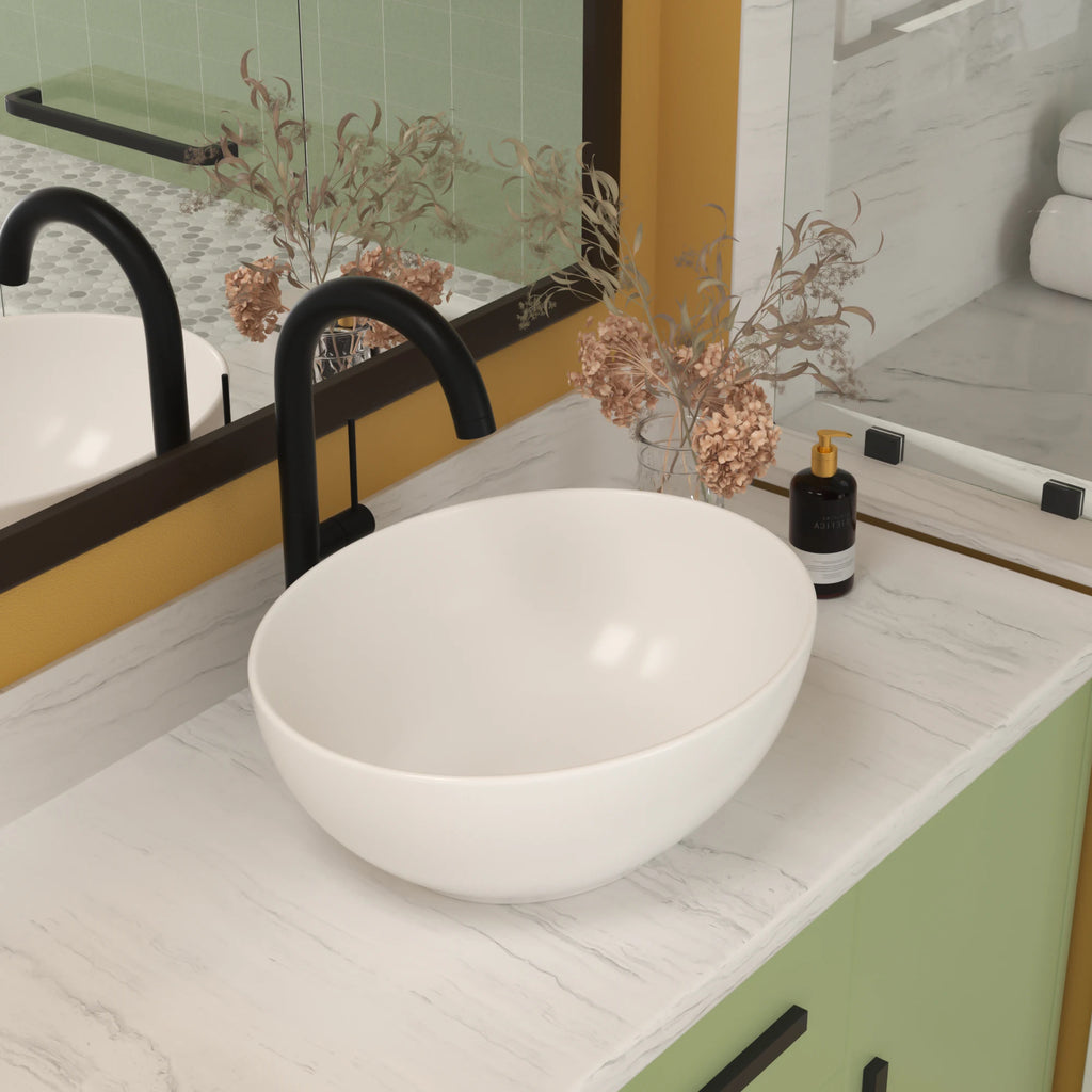 16x13 Inch White Ceramic Modern Oval Bathroom Sink, Indoor or Outdoor, Countertop Sink