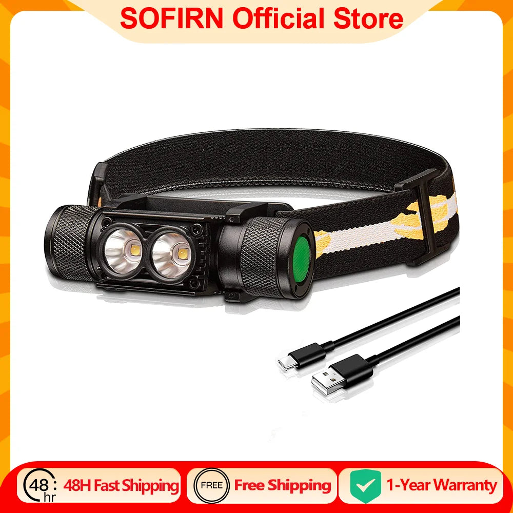 SOFIRN H25L USB Rechargeable 1000LM Headlamp with 18650 Battery Dual TN-3535 90CRI 5000K Head Flashlight Camping Fishing Torch