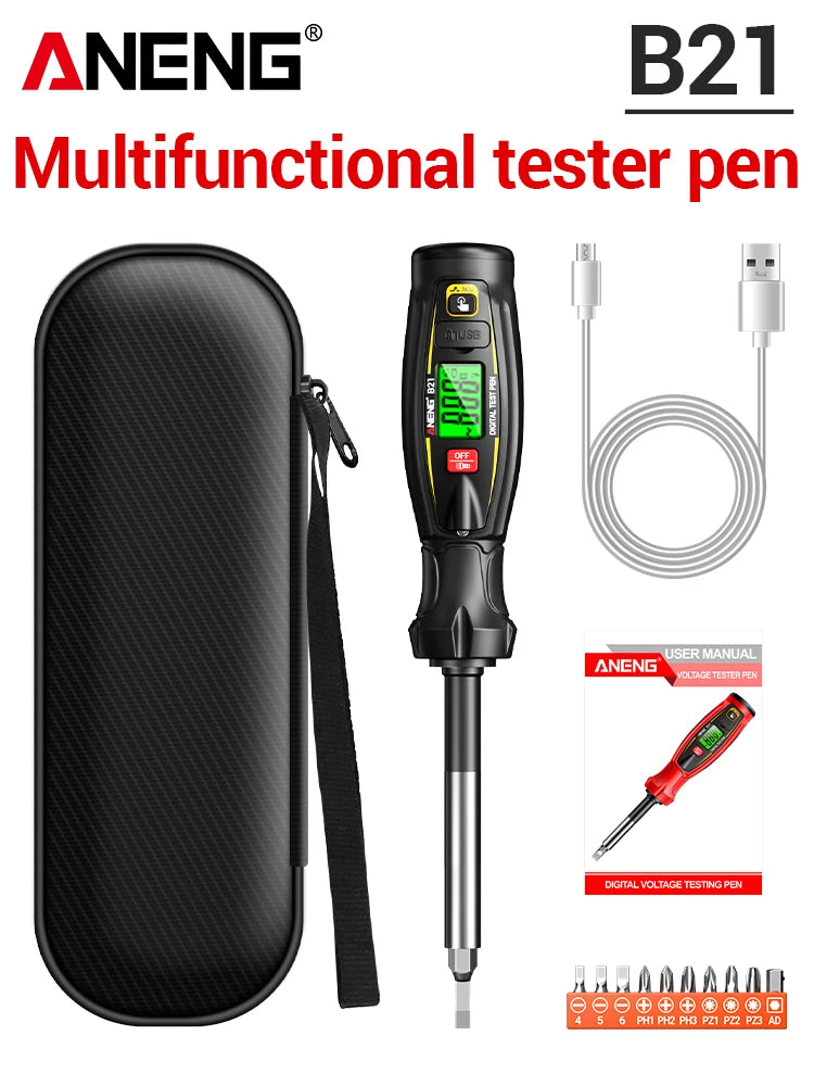 ANENG B21 NCV Voltage Tester Pen, Rechargeable AC 30~1000V Non Contact Detector, Live/Null Wire Breakpoint Finder Screwdriver, Electrician Test Tool
