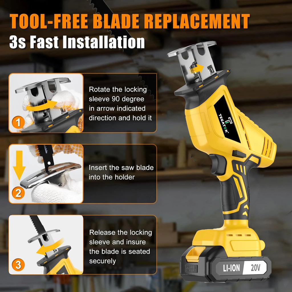 Cordless Reciprocating Saw Cutting Tool Home DIY Wood Metal PVC Pipe Cutting 20V with Battery