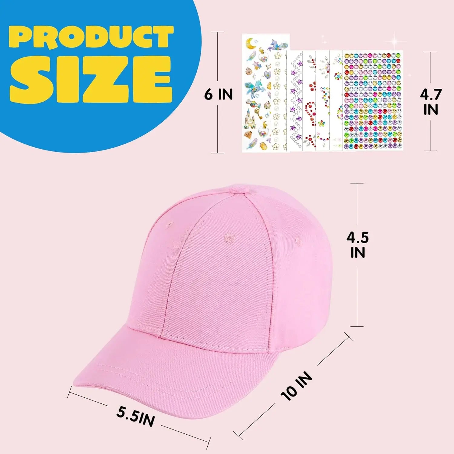JOYFY Decorate Your Own Baseball Cap with 7 Sheets Gems Stickers, Art & Crafts Fun, Creative DIY Toys for Kids Girls