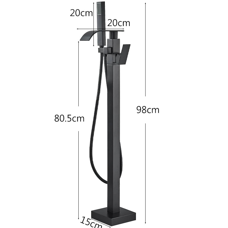 Floor Standing Bathtub Tap With Hand Shower, Hot And Cold Mixer