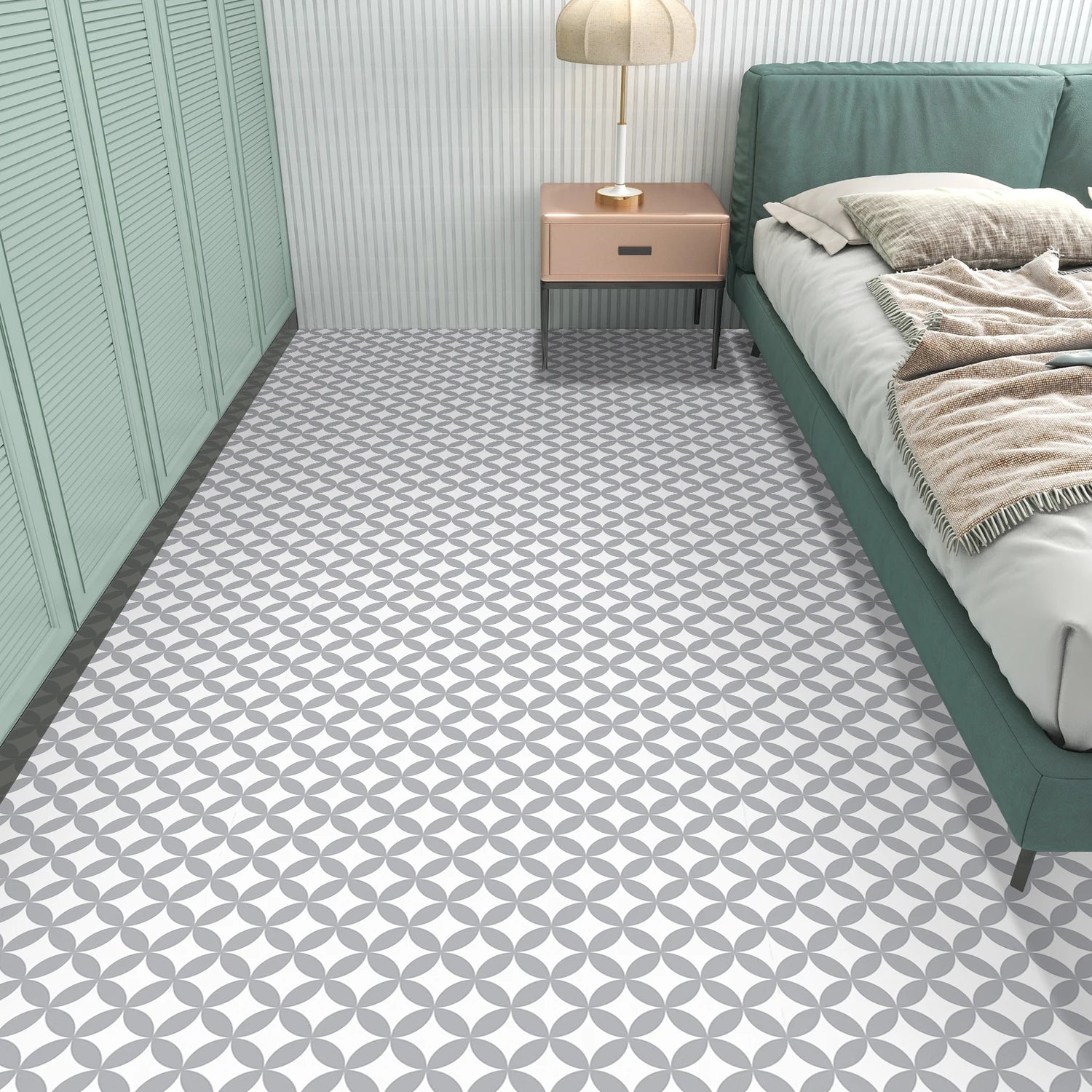 Self Adhesive Vinyl Floor Tiles - 7.9x7.9 Inch Grey Peel & Stick Waterproof Non Slip Tiles (10 Pack, 4.3 Sq. Ft Coverage)